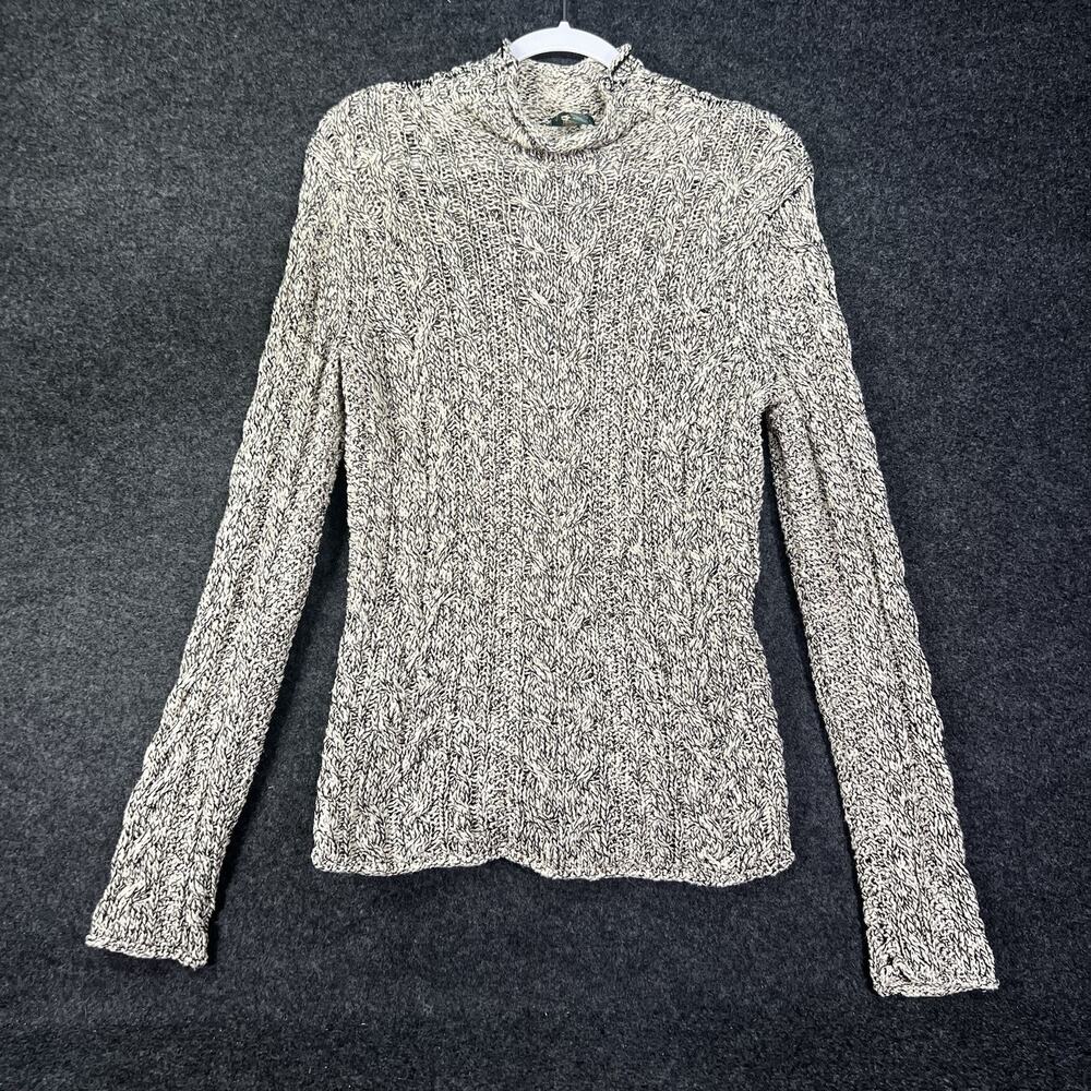 LRL Lauren Jeans Co. Ralph Lauren Gray Cable Knit Mock Neck Sweater Womens M